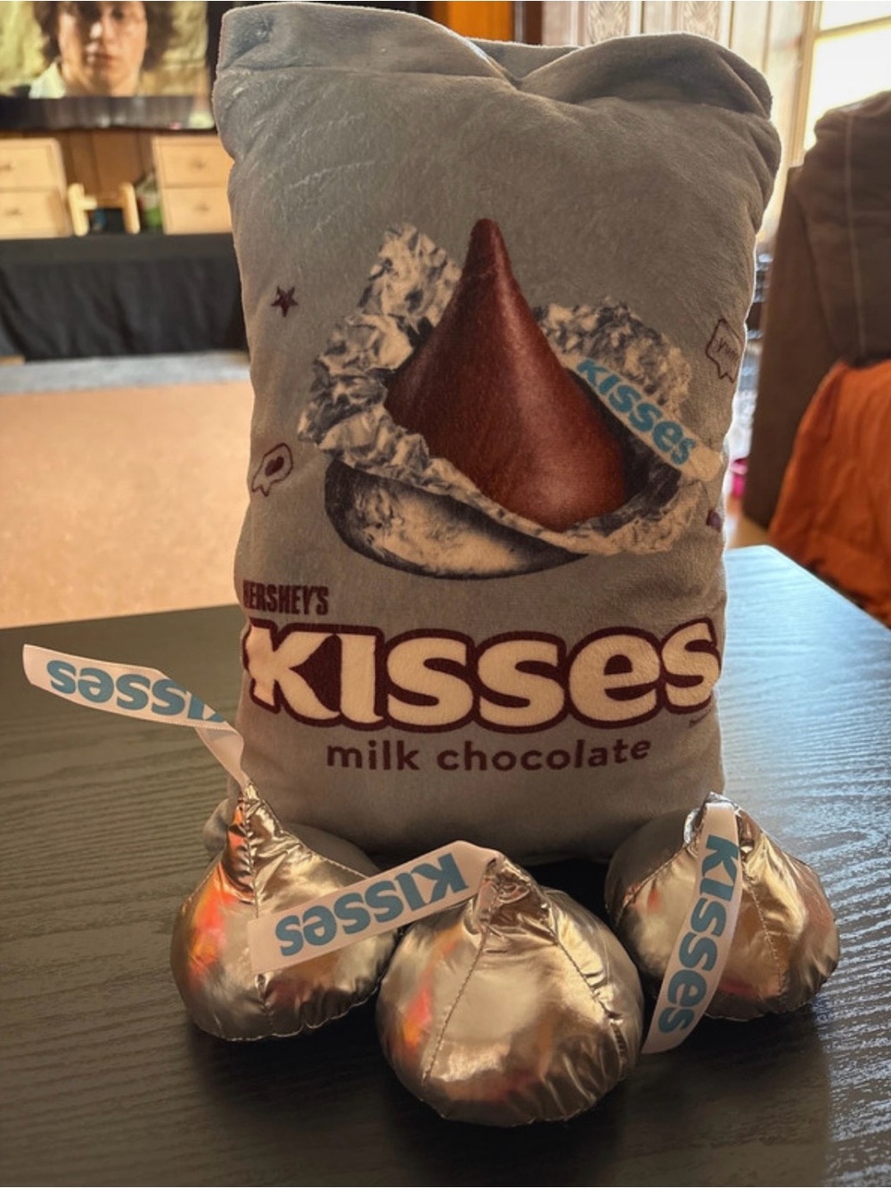 Kiss Plush KISSES Bag with Silver Accents and Brown Chocolate Print
